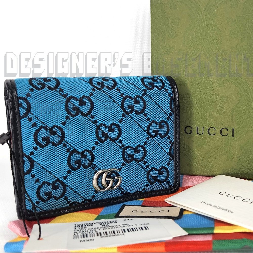 GUCCI Multicolor quilted GG canvas MARMONT GG logo leather trim snap MINI wallet